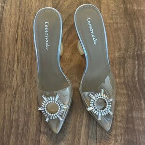 Lemonade Nude Clear Pointed Mule with Crystal Sunburst